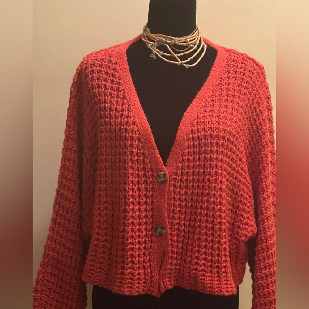 Forever 21 Red Button-Up Cardigan